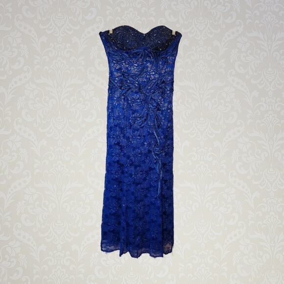 Fiesta Fashions, XL | Sleeveless Bodycon Beaded Blue Prom Cocktail Wiggle Dress. - Picture 1 of 8